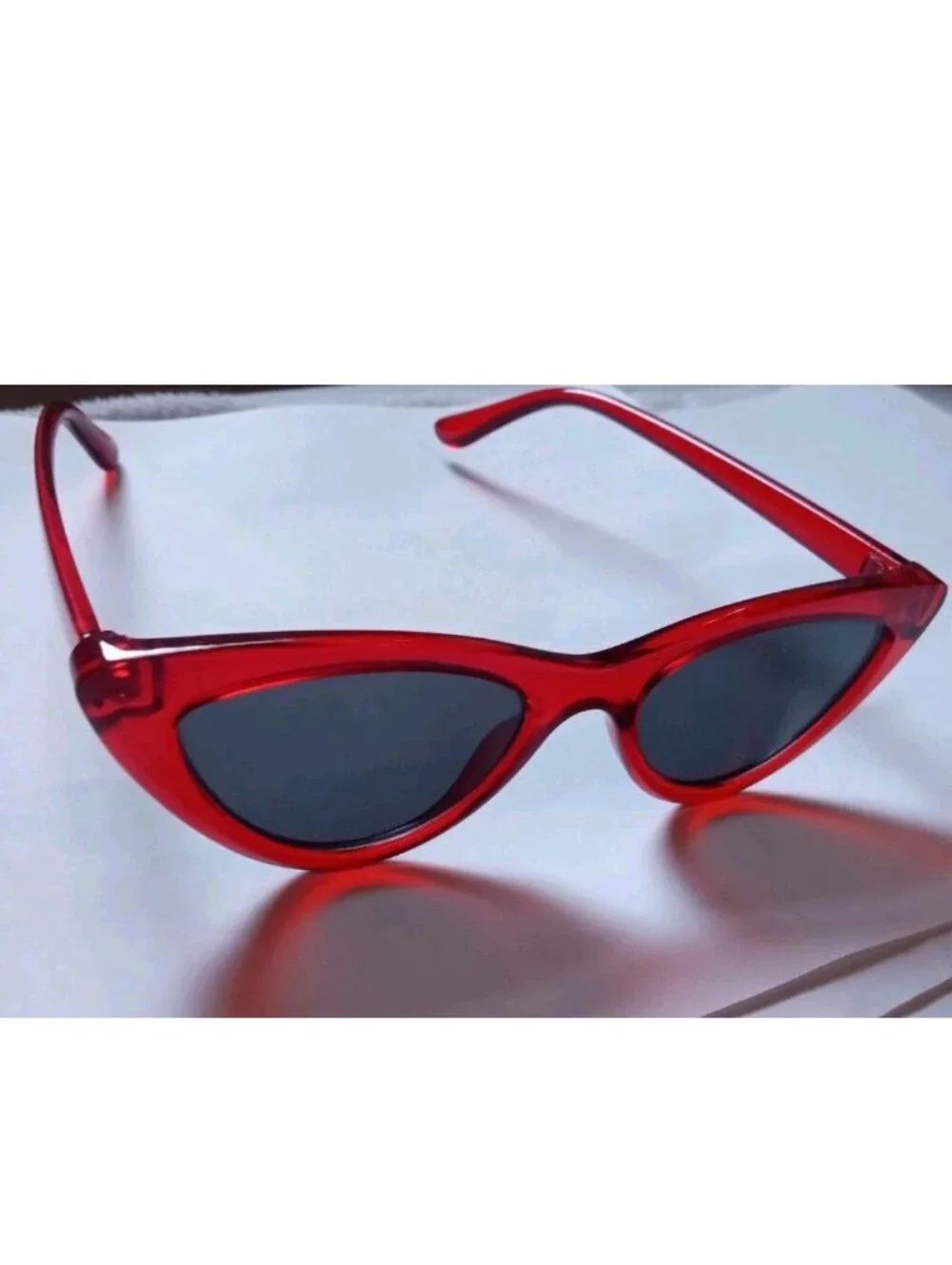 Women's Red Cat Eye Sunglasses Solid Plastic Frame Gray Tinted Lenses